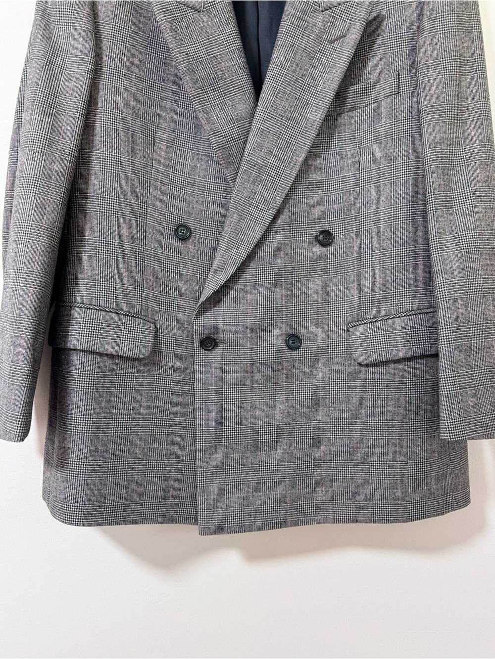 Vintage 93s Buckingham EssEss Samsung Wool Glen Plaid Double Breasted Blazer 40B - Picture 2 of 10